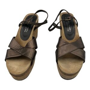 DONALD J PLINER Bronze Metallic Leather Wedge Sandals Women's Size 10 M